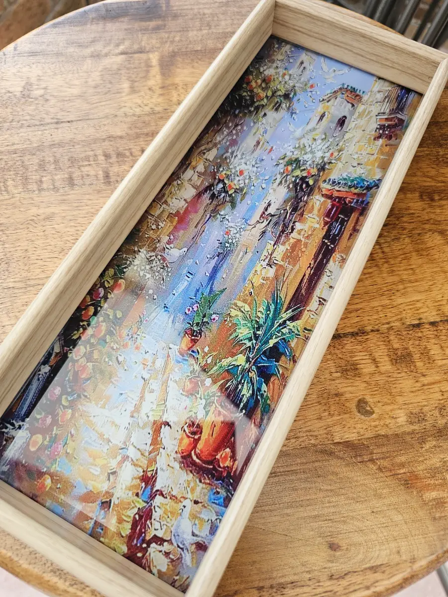 Gorgeous picturesque Glass Top Tray!