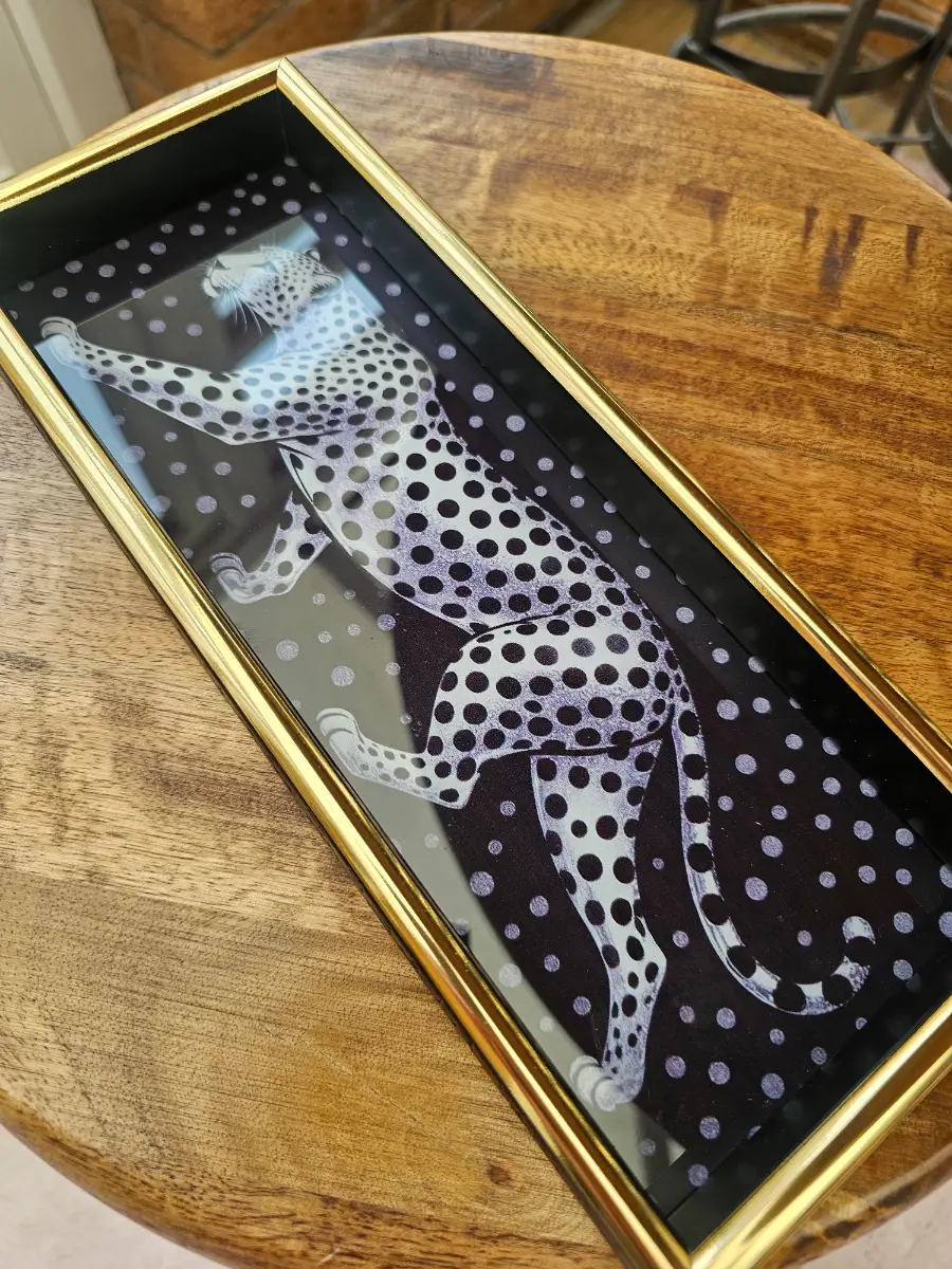 Beautiful Gorgeous Leopard Glass Top Tray!