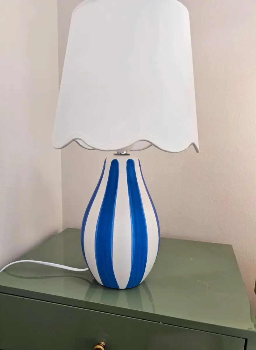 Heavy Ceramic Modern Blue Stripe Lamp!