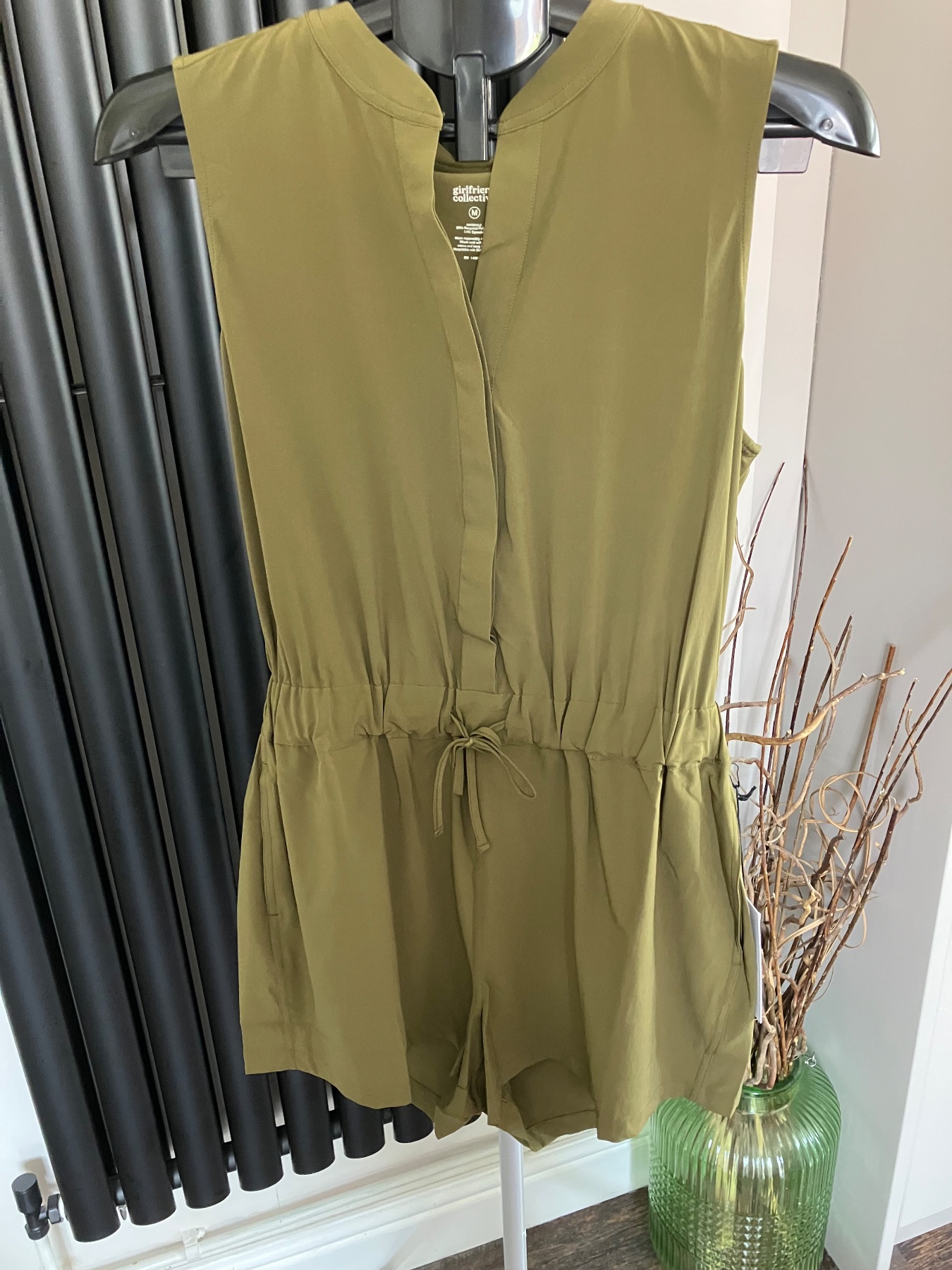 Girlfriend Collective Olive Green Playsuit Romper Medium NWT