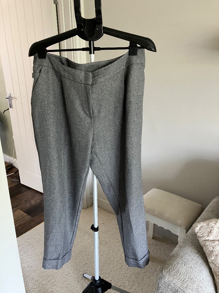 Dorothy Perkins Grey Herringbone Trousers Size 16 D-Ring Smart