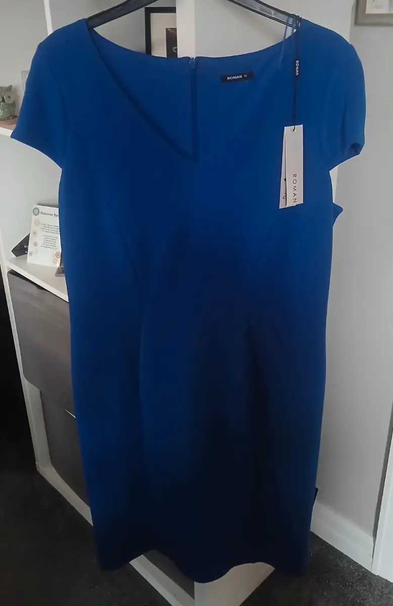 Roman Royal Blue V Neck Dress Size 18