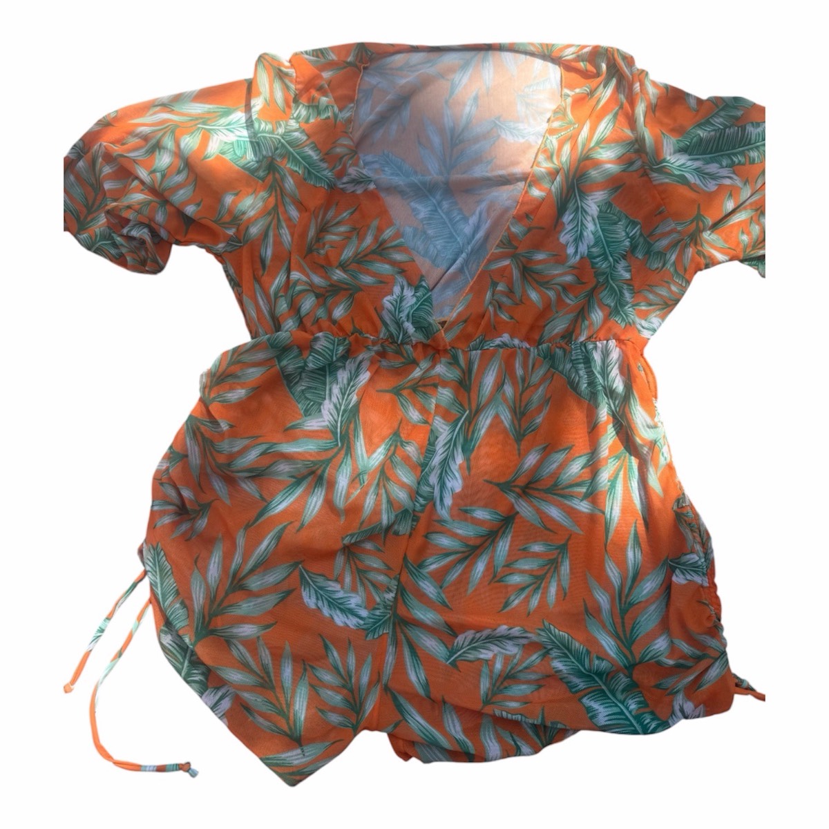 Orange & green leaf bikini set