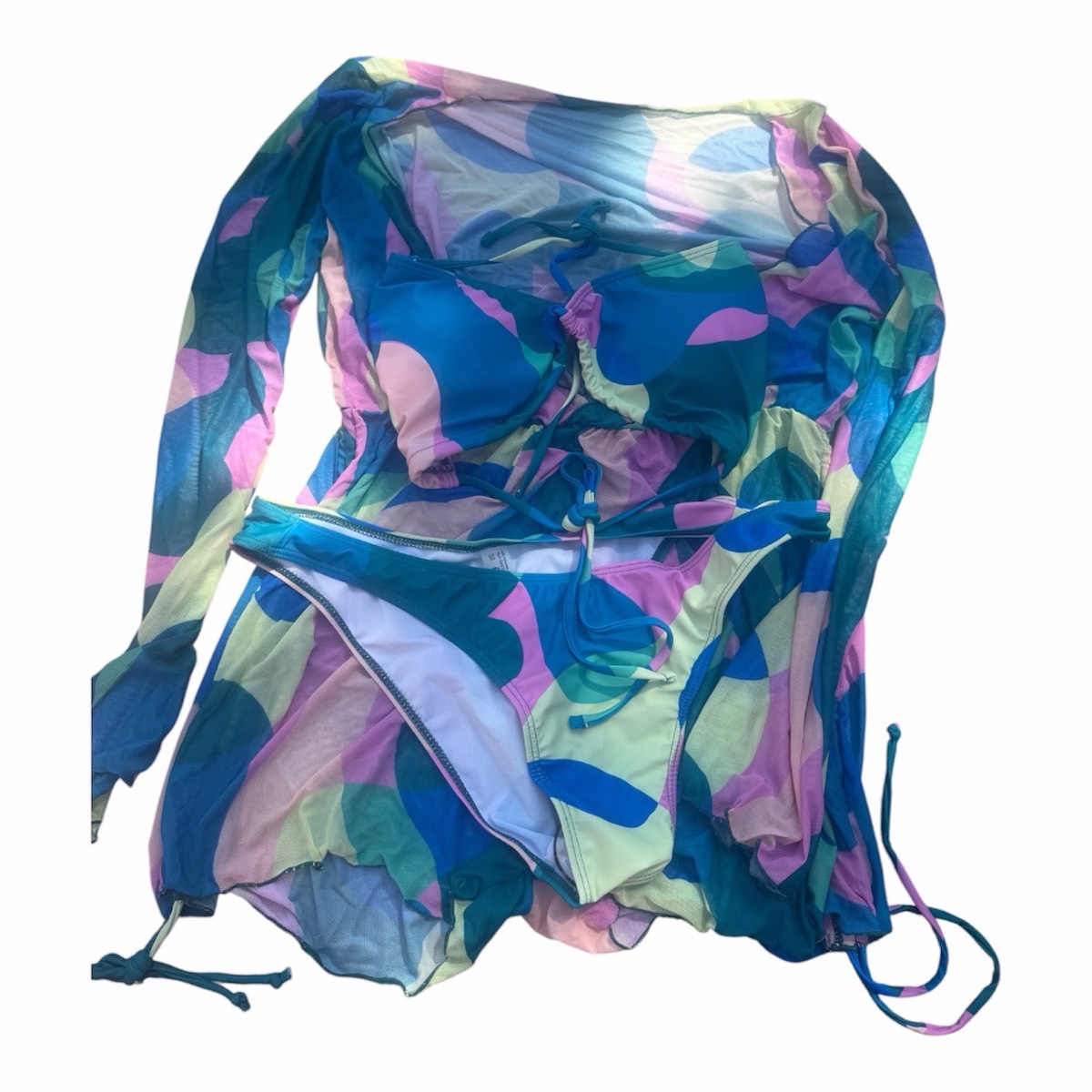Blue & pink patterned bikini & cover set