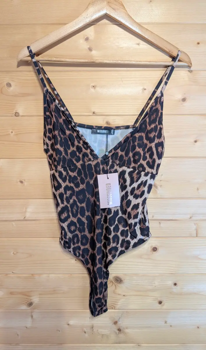 MISSGUIDED Brand New With Tags Leopard Print Deep Plunge Strappy Bodysuit - UK 10