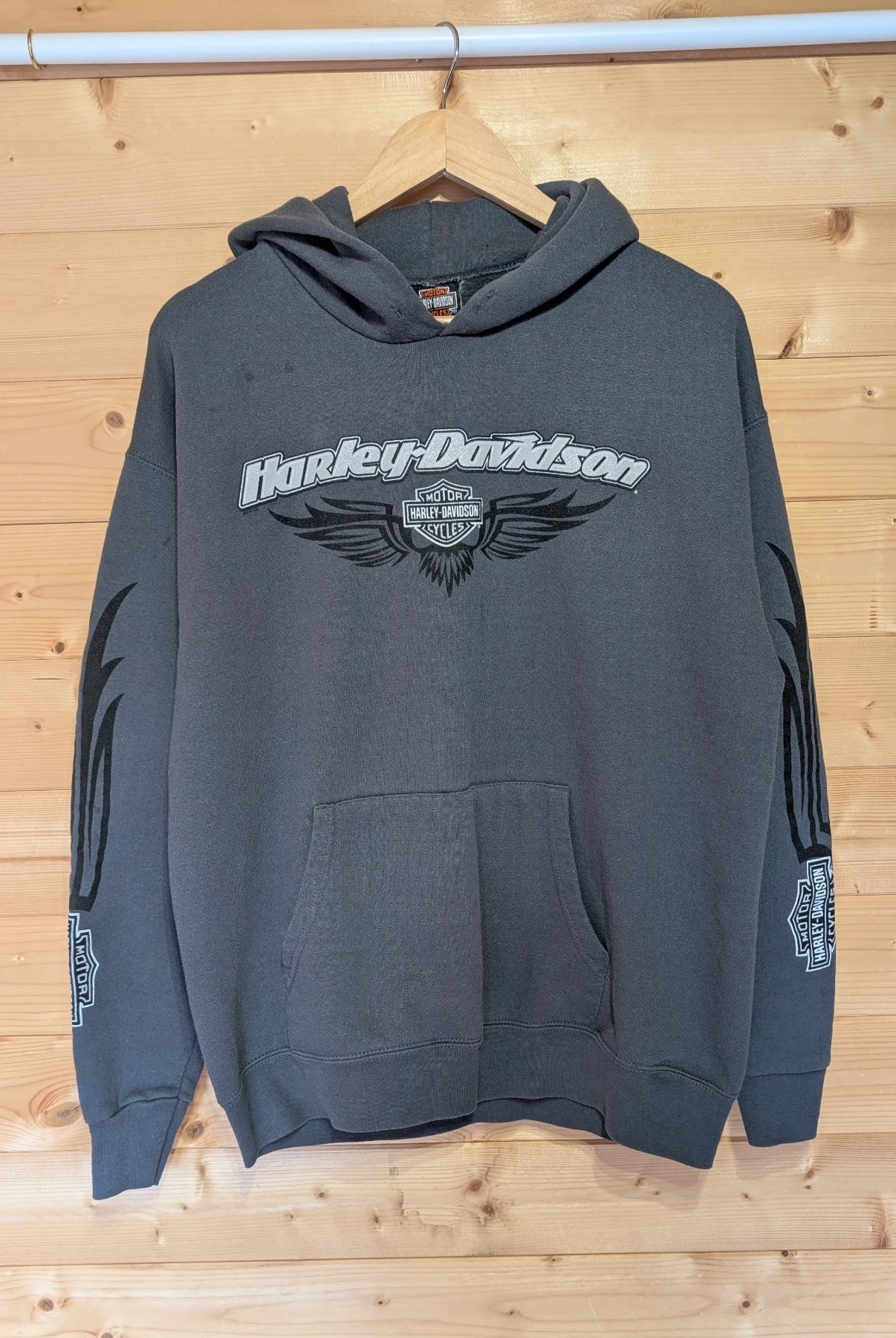 Vintage Harley-Davidson Graphic Hoodie - Dark Grey / Charcoal (M)
