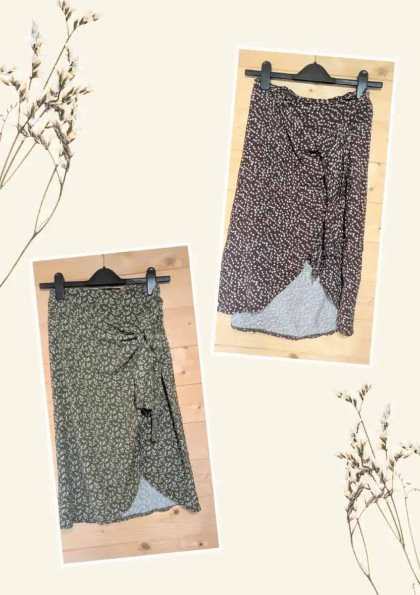 Bundle of 2 Sinsay Wrap Midi Skirts | Size S | Khaki Leaf & Brown Polka Dot
