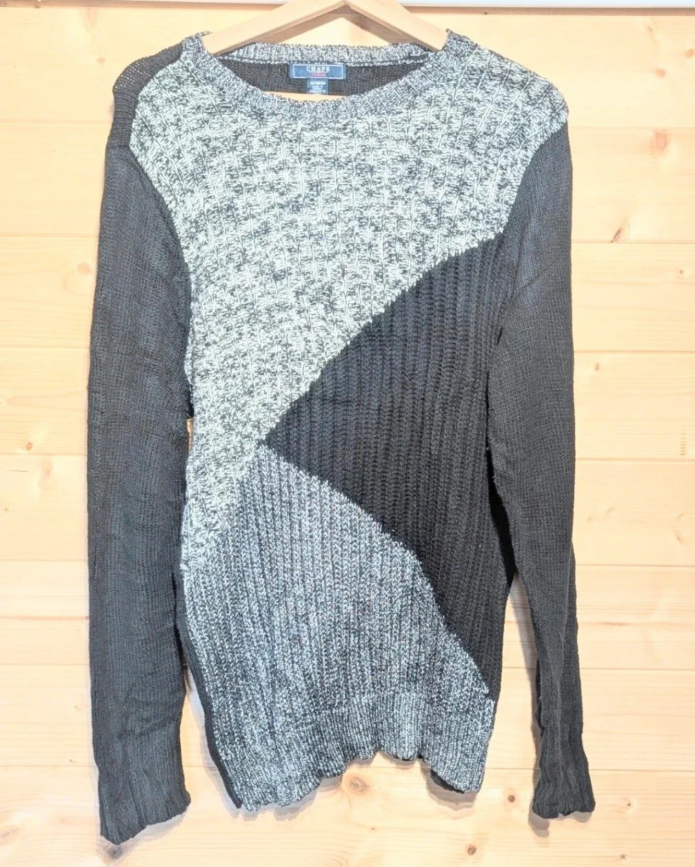 CHAPS Ladies Colourblock Knit Jumper Grey & Black Long Sleeve Pullover Sweater