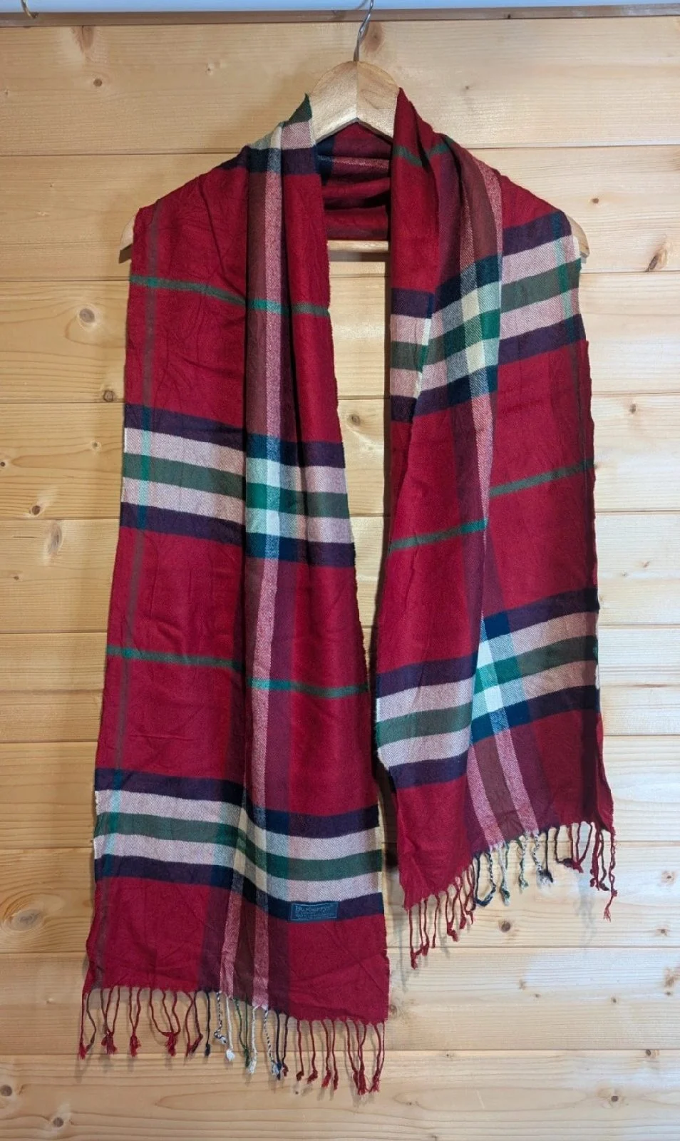Vintage Burberrys of London 100% Lambswool Scarf Red Nova Check Plaid Made in UK