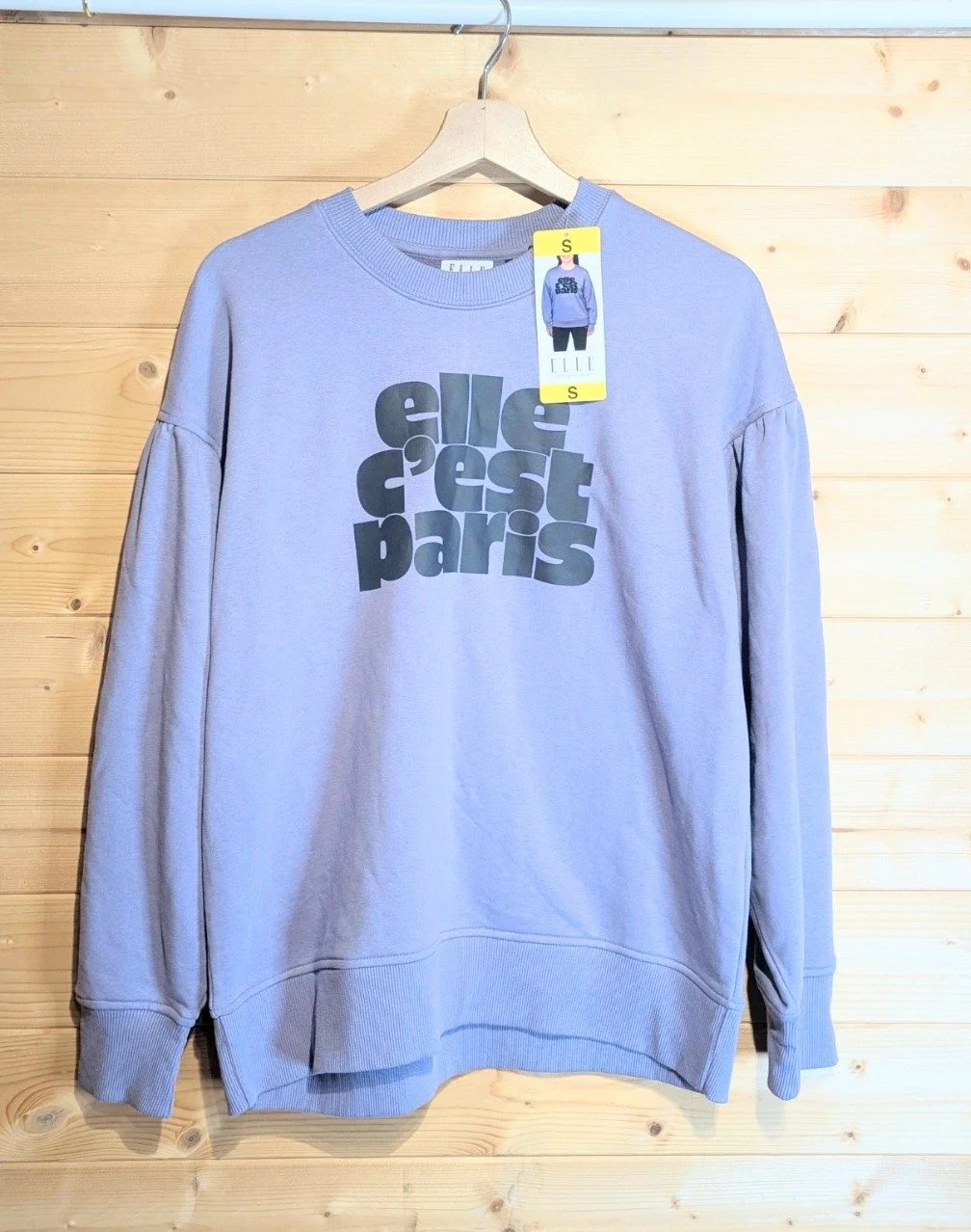 BNWT ELLE Lilac Purple Sweatshirt 'Elle C'est Paris' Slogans Jumper Size Small