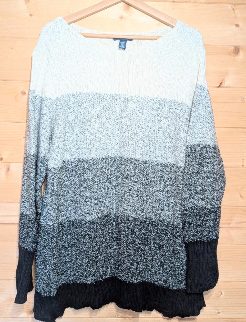 CHAPS Womens Jumper Size 3XL Off White Grey Black Stripe Ombre Knit Pullover