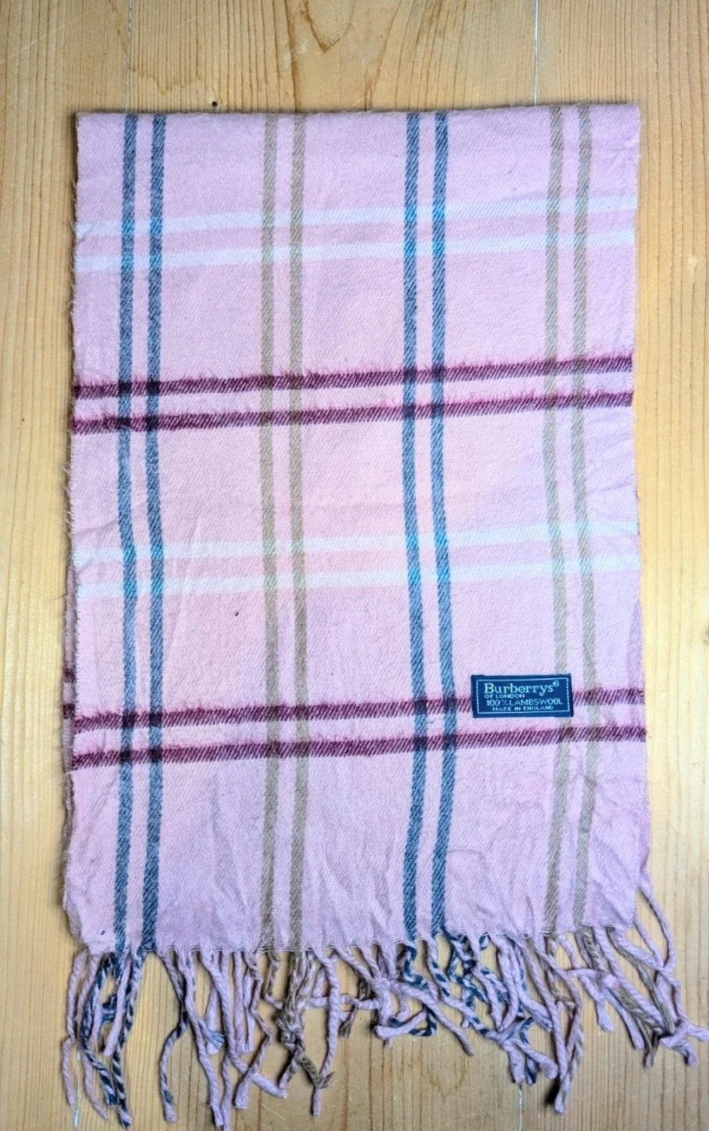 Vintage Burberrys of London Pink Nova Check Scarf 100% Lambswool Made in England