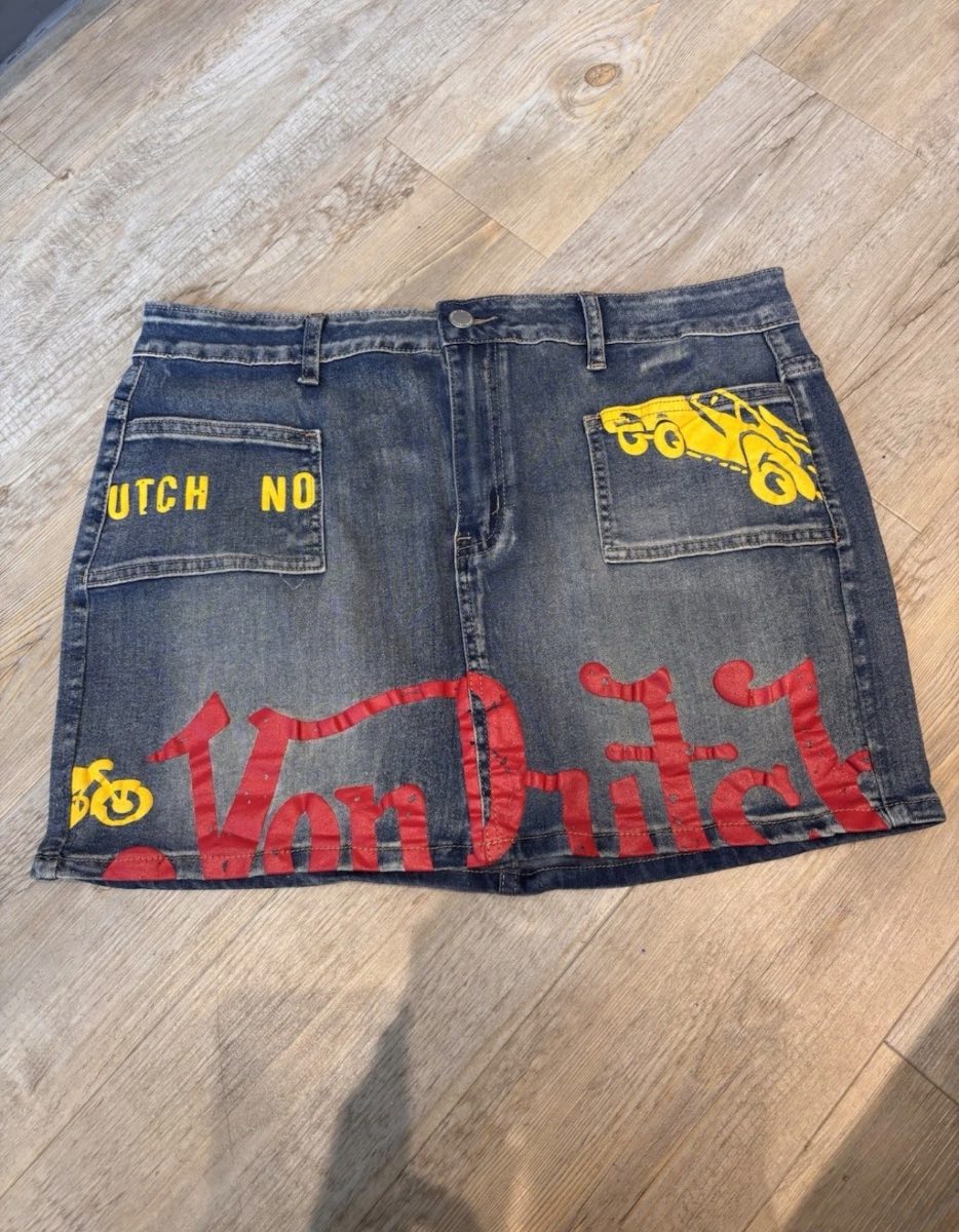 Stretch denim mini skirt XL