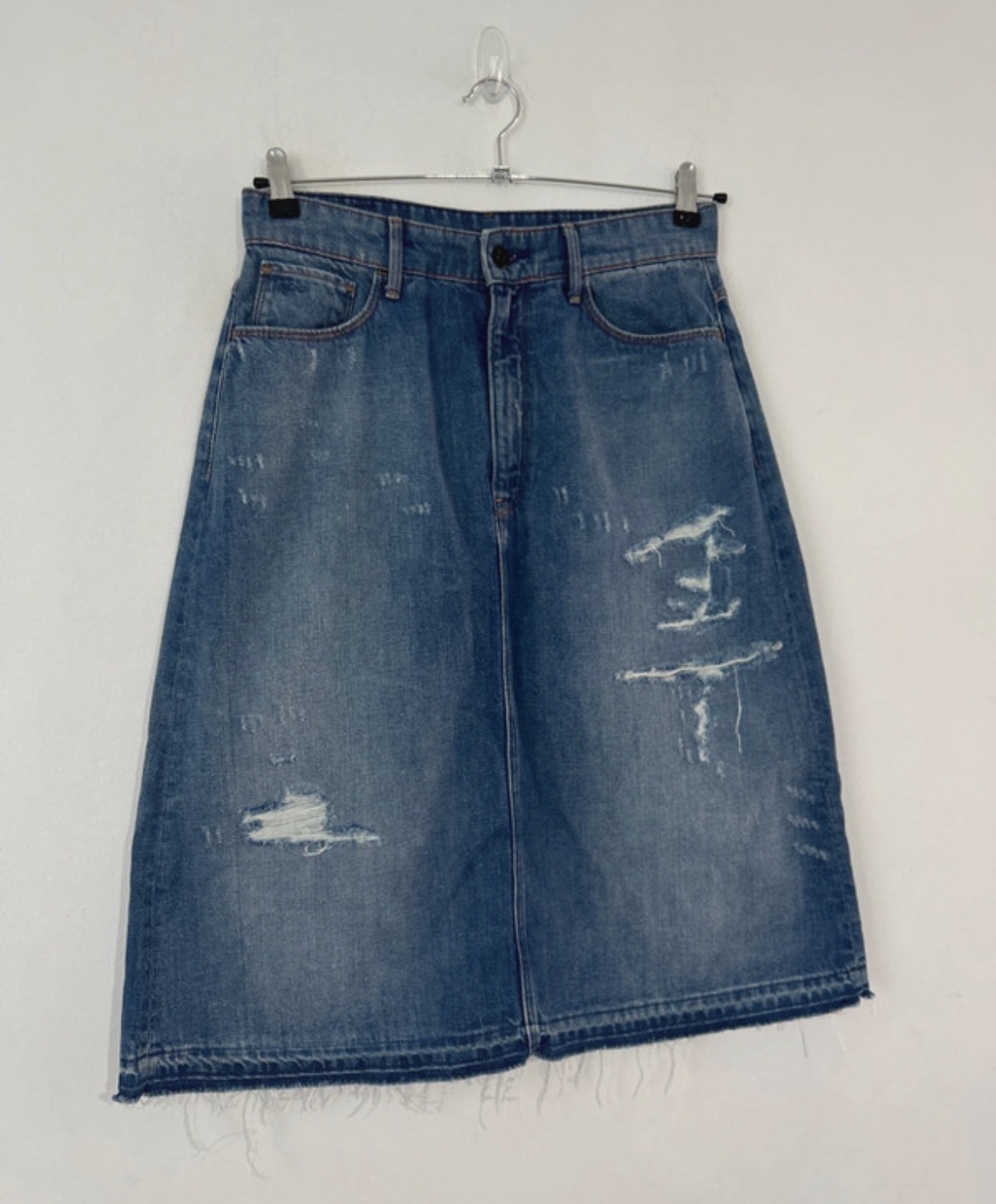 G Star Raw Size 10/12 Distressed Denim Midi Skirt