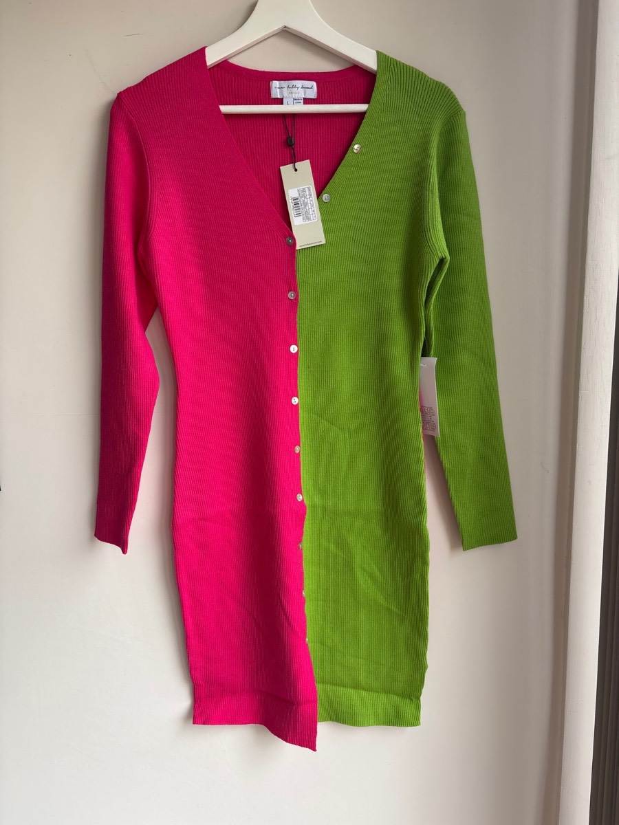 Cardigan or dress Never Fully Dressed BNWT Colour Block Rib Knit Midi Dress Pink Green Size L