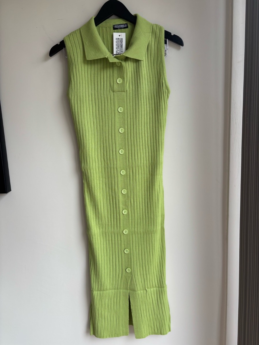 Dress Fashionkilla Lime Green Ribbed Midi Bodycon Sleeveless Size 4 BNWT