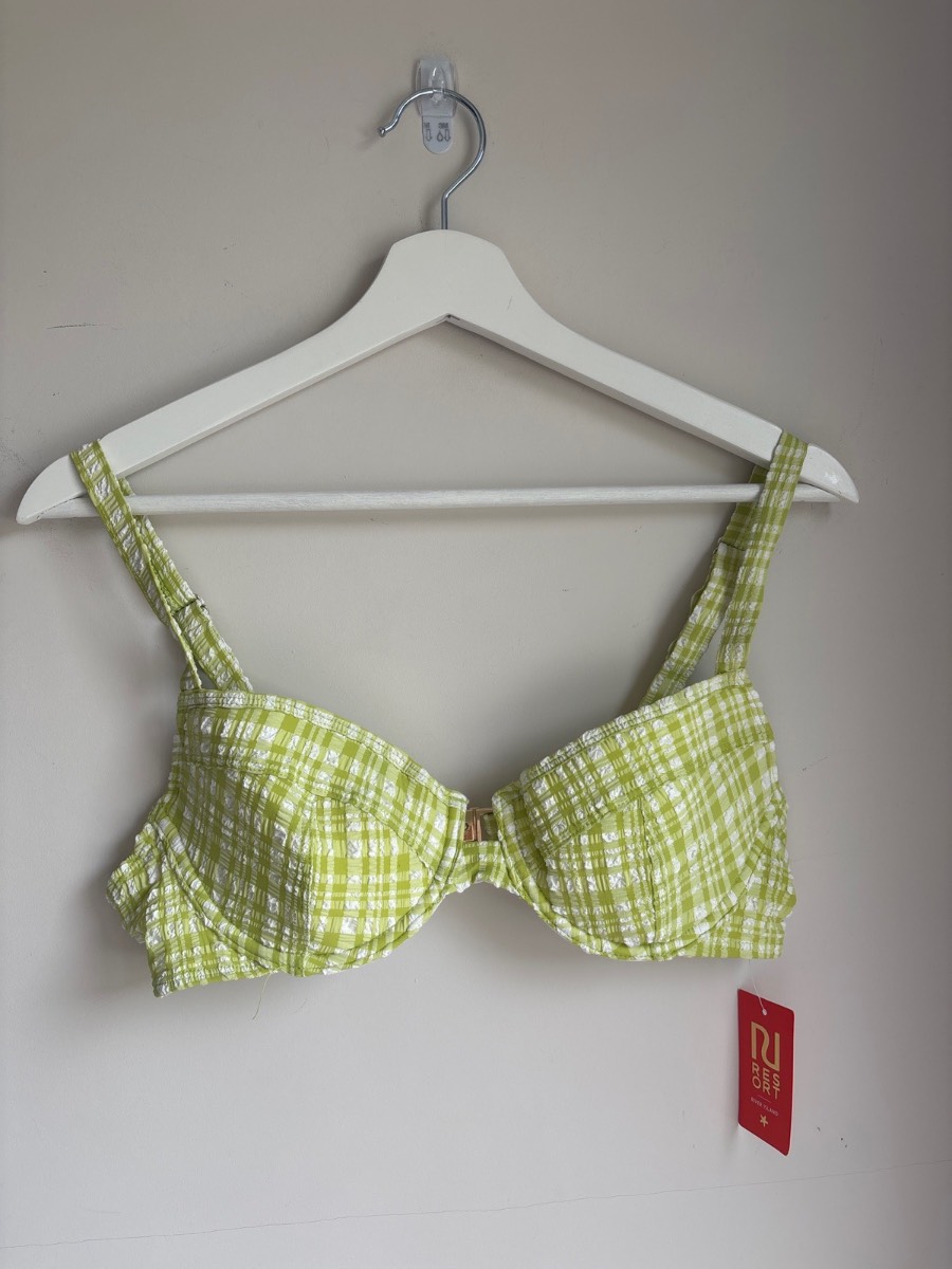 River Island Resort Lime Gingham Underwired Bikini Top Size 12 BNWT Textured