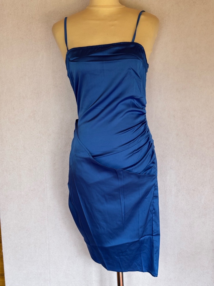NAANAA Cobalt Blue Bodycon  wrap over effect Dress Size 10 Sleeveless Stretch Occasion Party BNWT