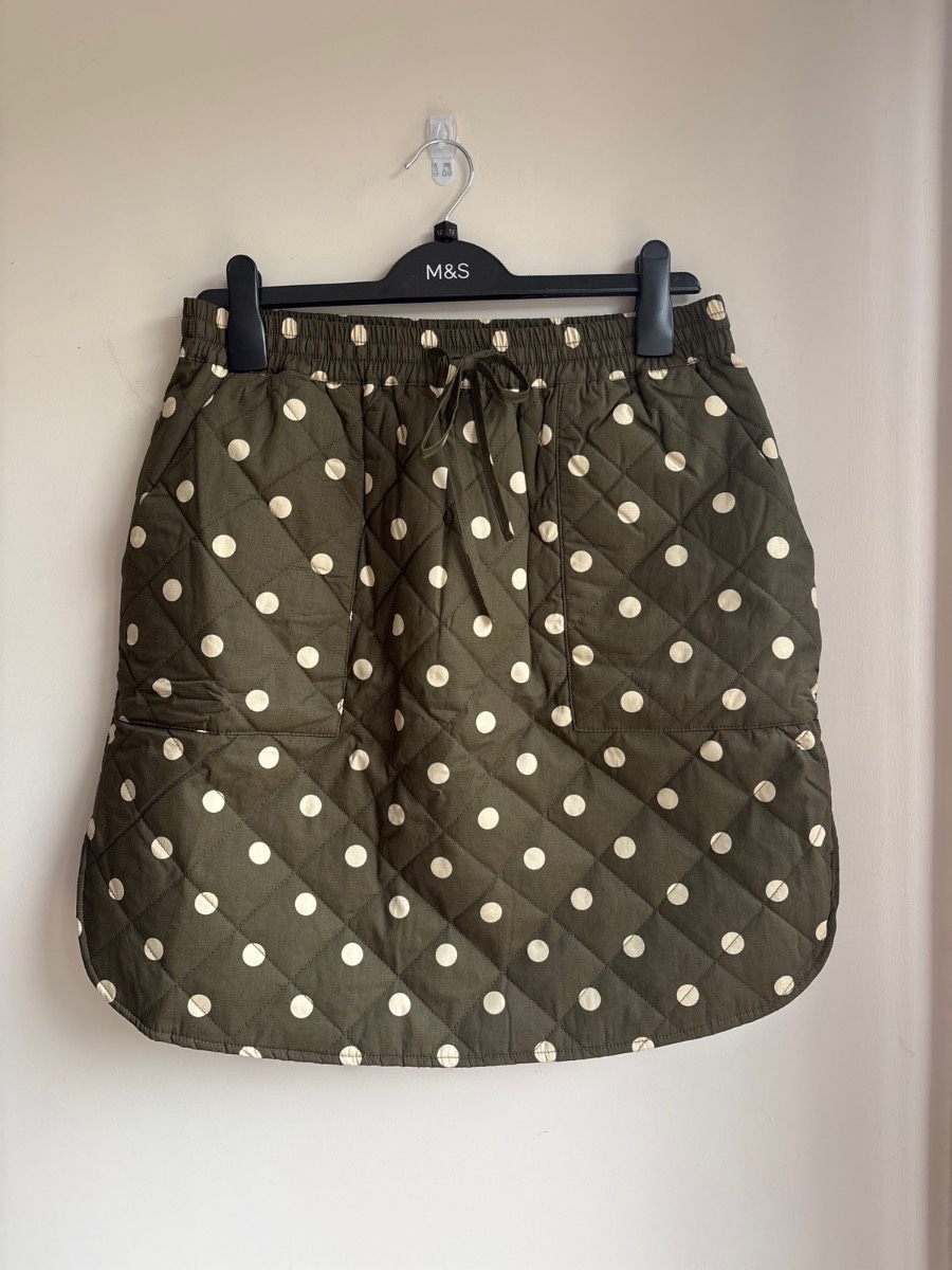 Skirt Quilted polka dot green and cream short/mini length size uk12