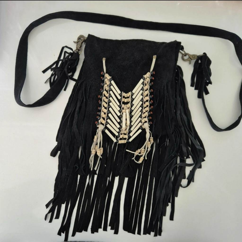 Vintage Spell & The Gypsy Dream Weaver (small version) black suede fringe crossbody bag
