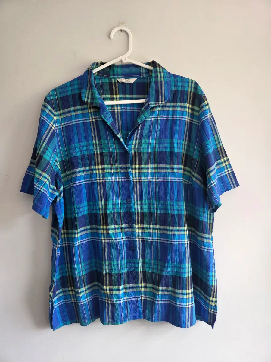 Vintage Womens Marks and Spencer st Michael blue checked shirt blouse