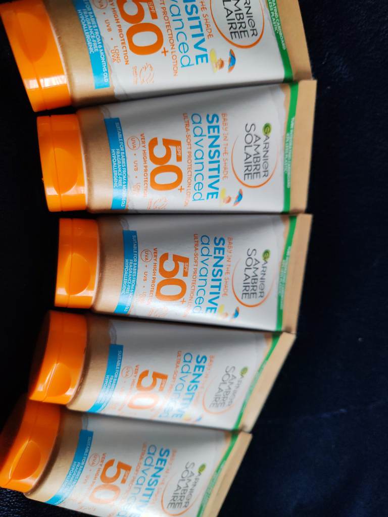 5 x brand new 5 Garnier Ambre Solaire Baby Sensitive Advanced SPF50+ Sun Protection Lotion50ml