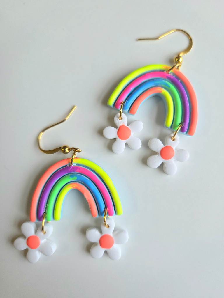 Polymer Clay Earrings Rainbow Dangles