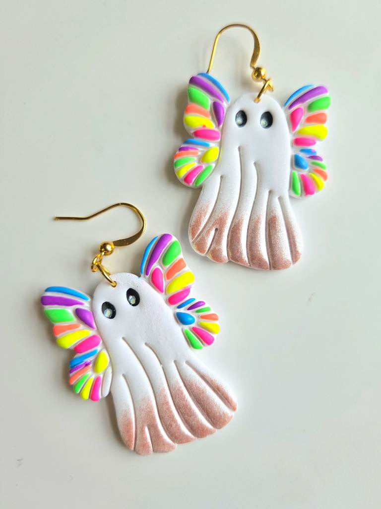 Polymer Clay Earrings Neon Ghost