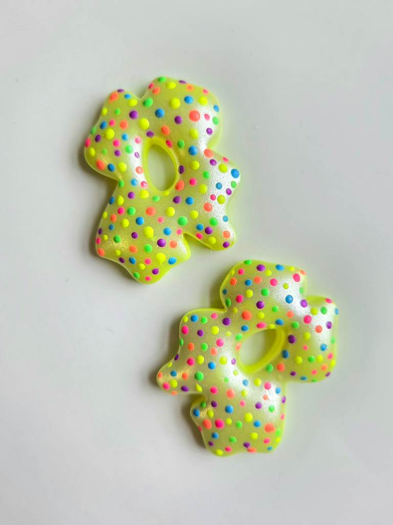 Polymer Clay Earrings Neon Polka Flower Studs Big