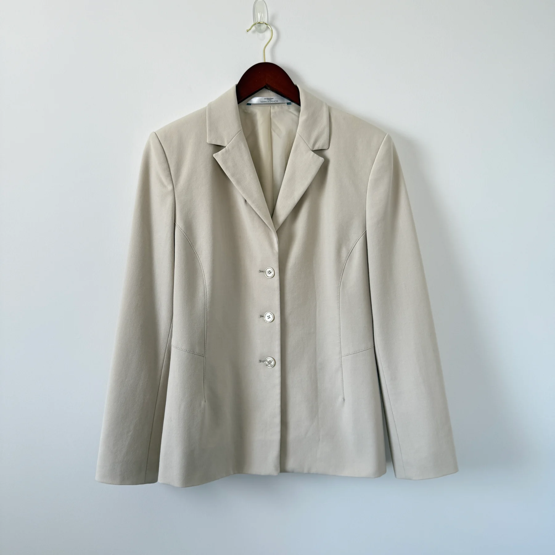 Vintage St Michael M&S Stone Tailored Blazer UK 16 Made in UK 1997