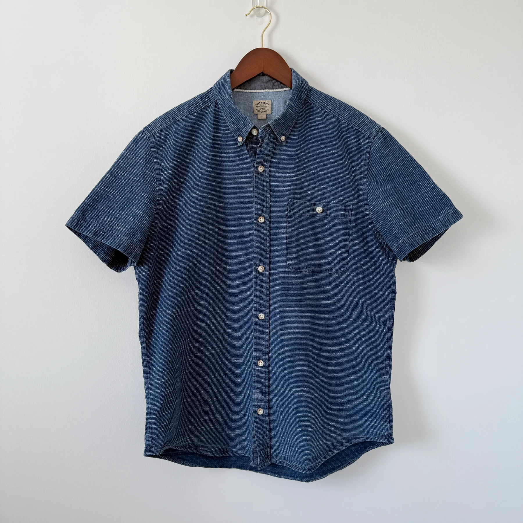 Next Supply Co Mens Shirt L Navy Blue 100% Cotton Mini Dot Short Sleeve Button Down Casual