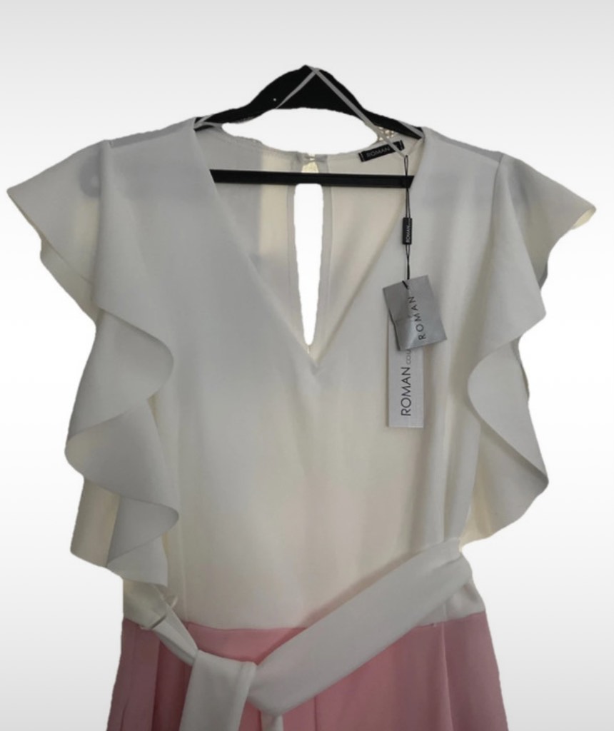 Roman Originals pink and white jumpsuit, size 12, new with tags, special occasion, parties, summer