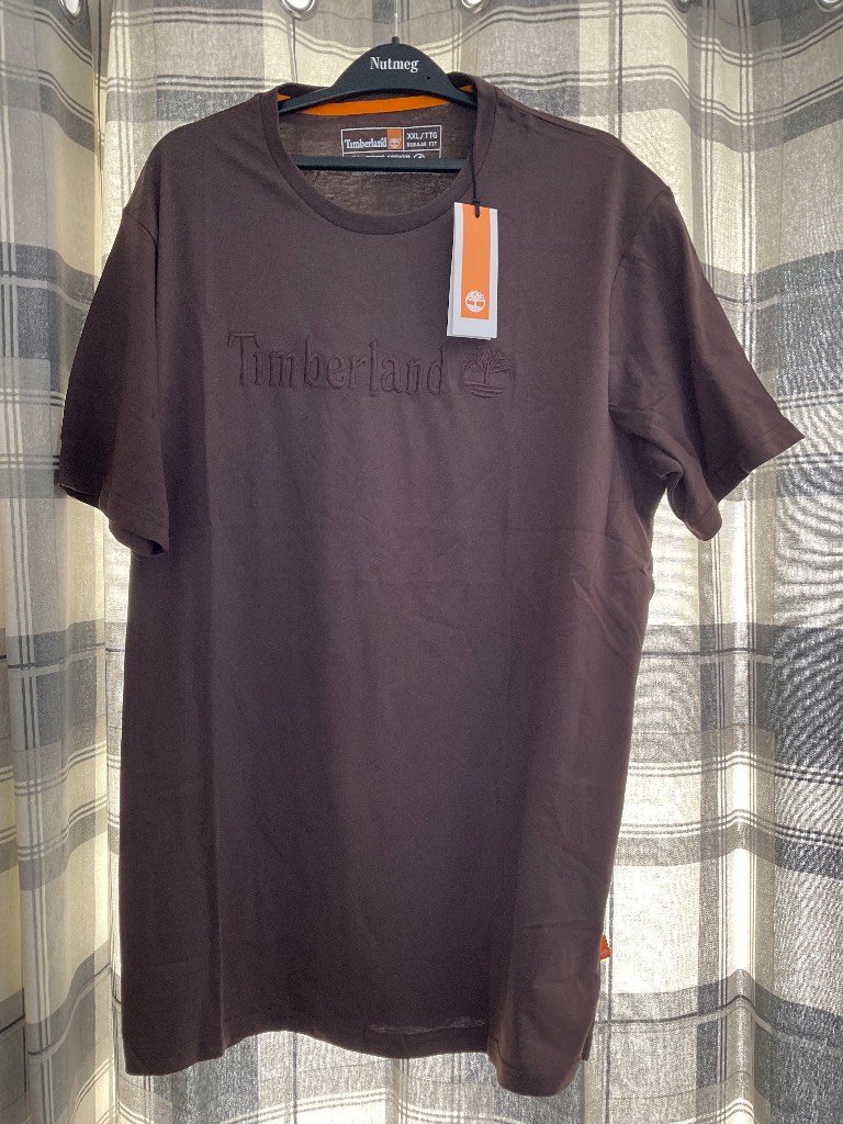 BNWT Timberland men’s cotton teen shirt, brown, size XXL. Summer, holidays, sports, casual