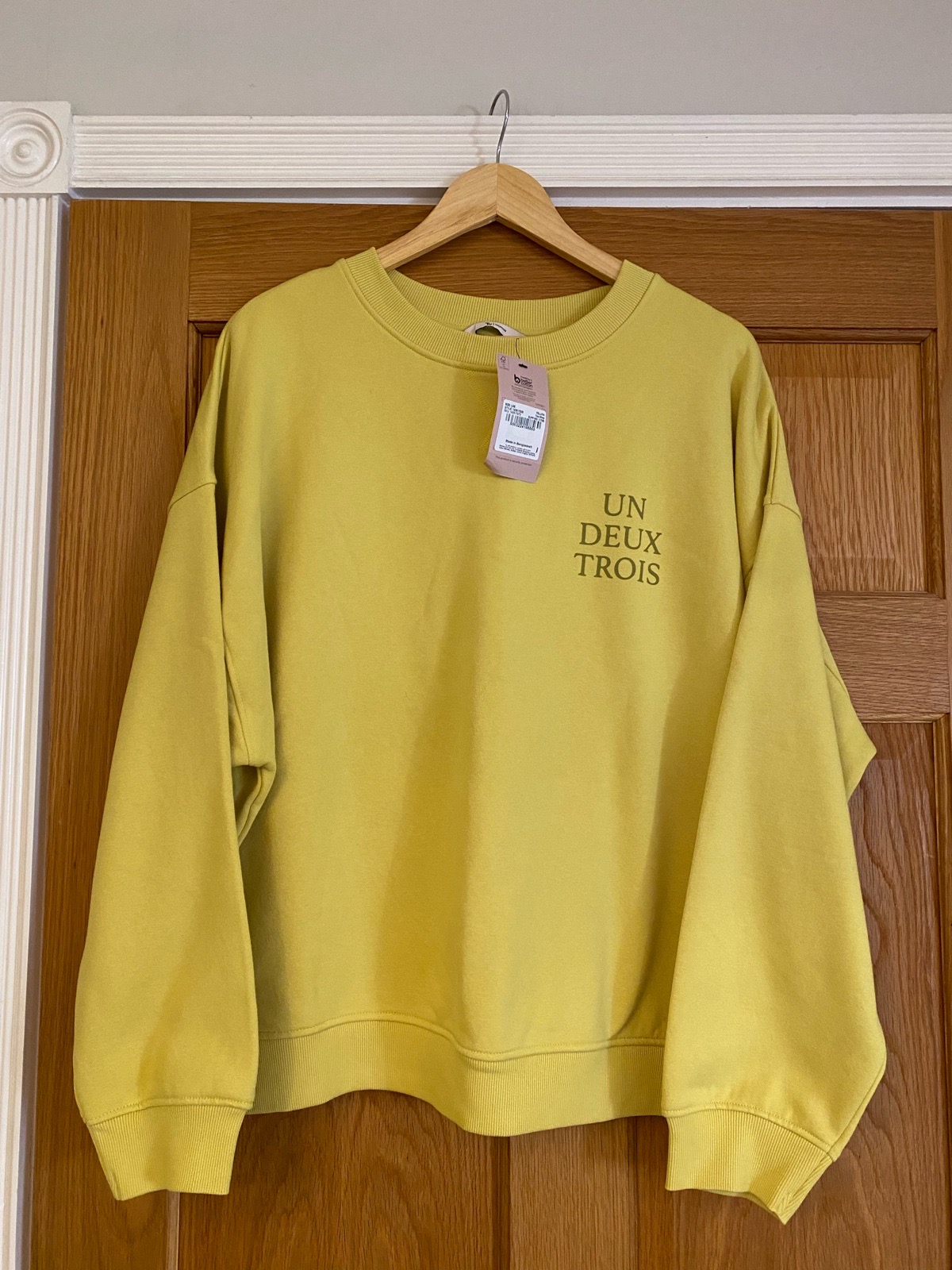 Lime Green Ladies Sweater Boxy Relaxed Fit Slogan Large BNWT Autumn Transitional