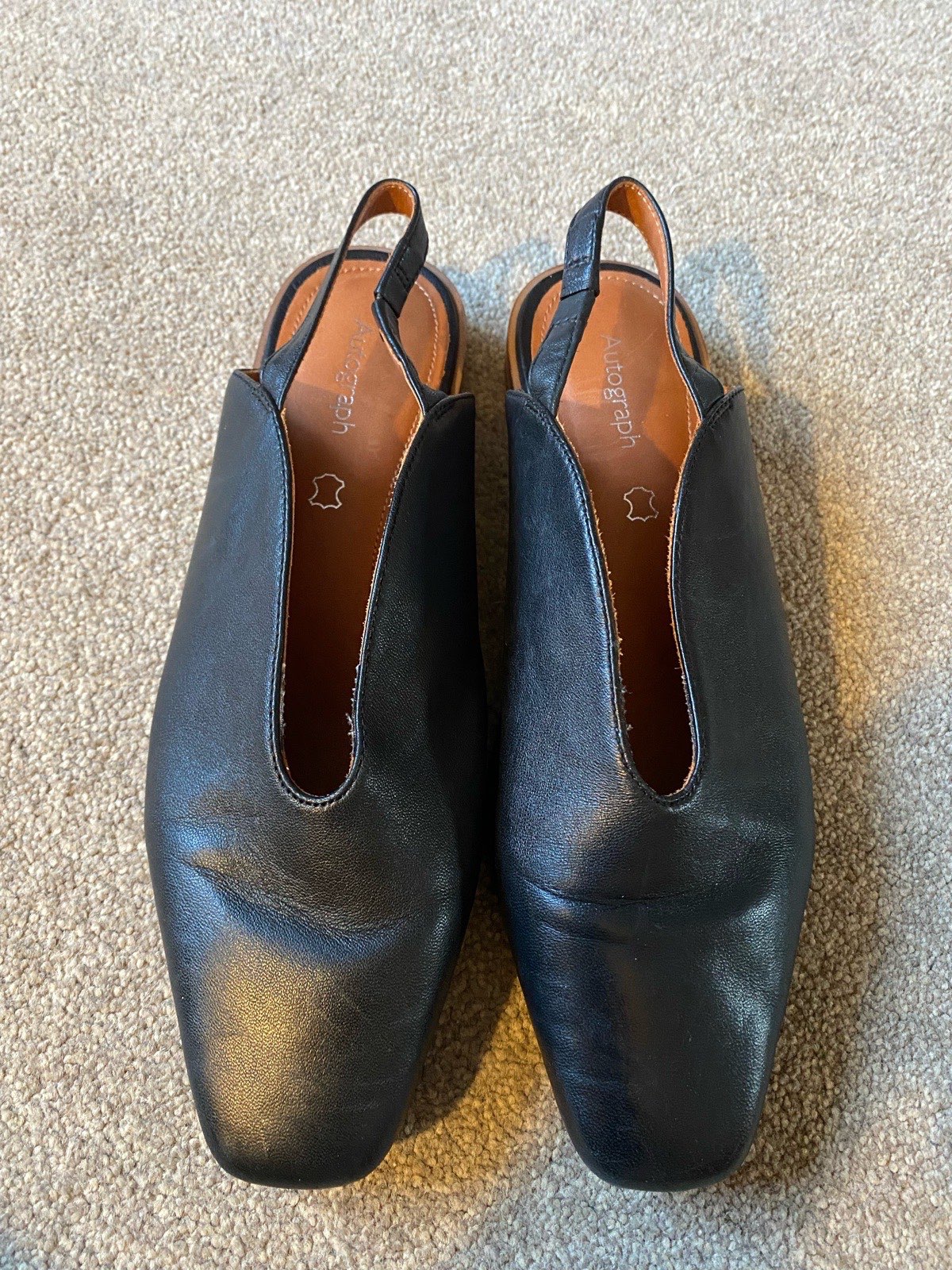 Black Leather Sling Back Loafers Size 4 Autograph M&S Insolia Smart Casual