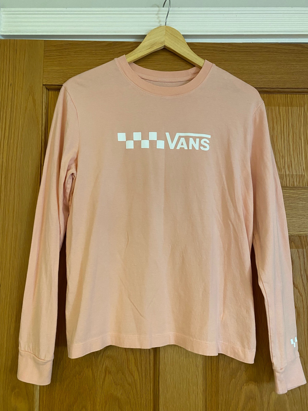 VANS Long Sleeve T-shirt soft baby Pink Ladies Small 8-10 Crew Neck Logo Cotton