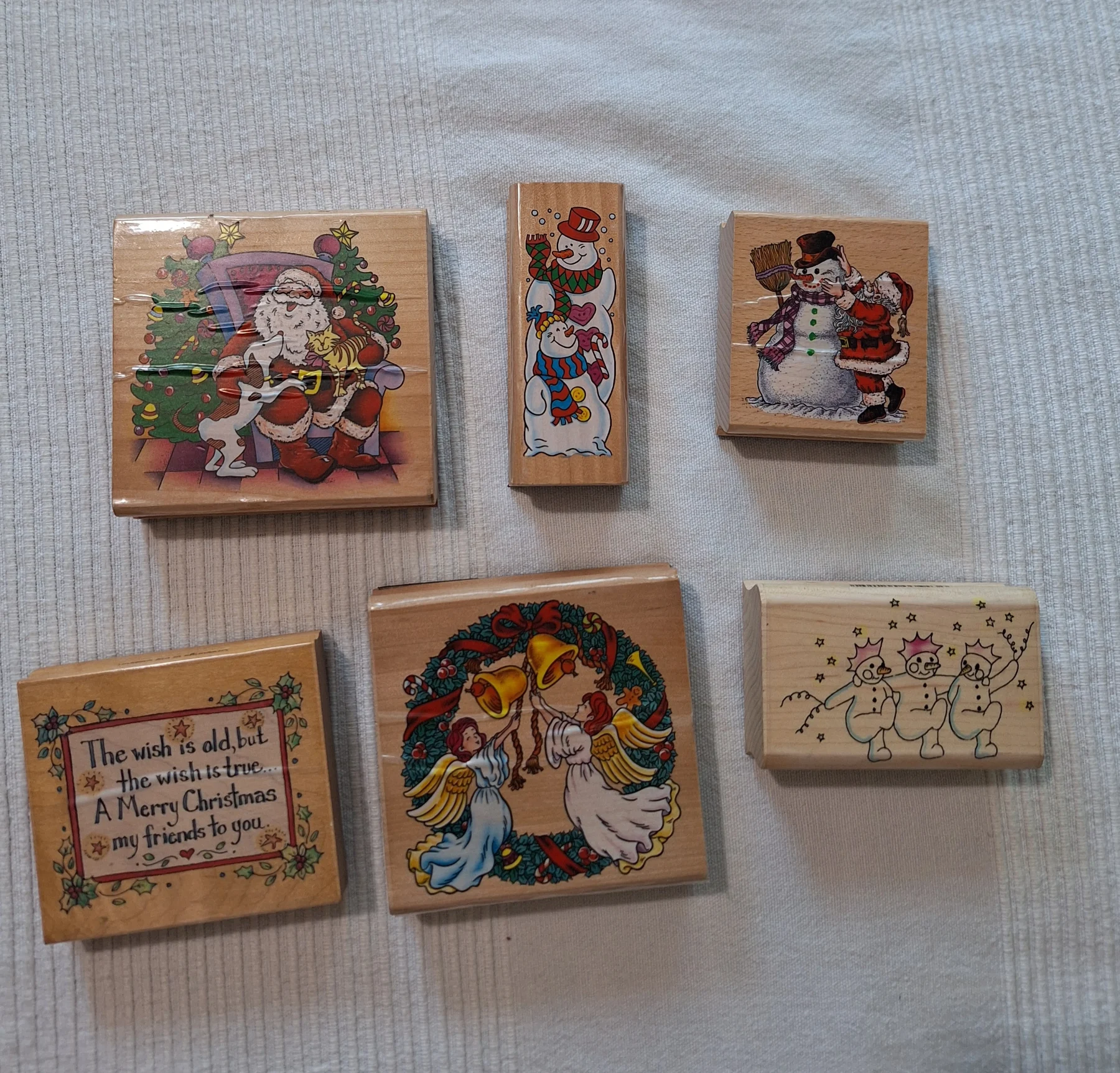 Bundle of 6 Vintage Christmas Wooden Rubber Stamps 🎄✨ Crafting & Card Making