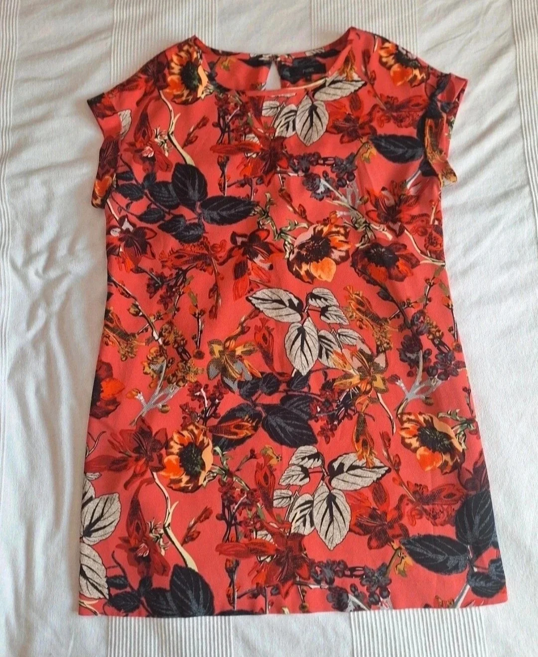 Next Floral Short Sleeve Shift Dress Red Coral Size 16 Excellent Condition #308
