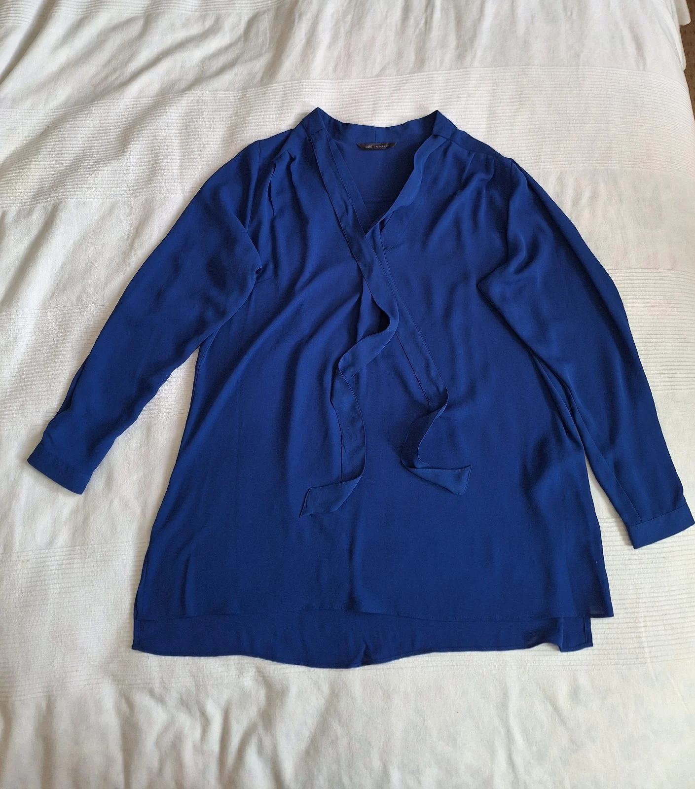 M&S Collection Cobalt Royal Blue Scarf Neck Tie Blouse Size 16