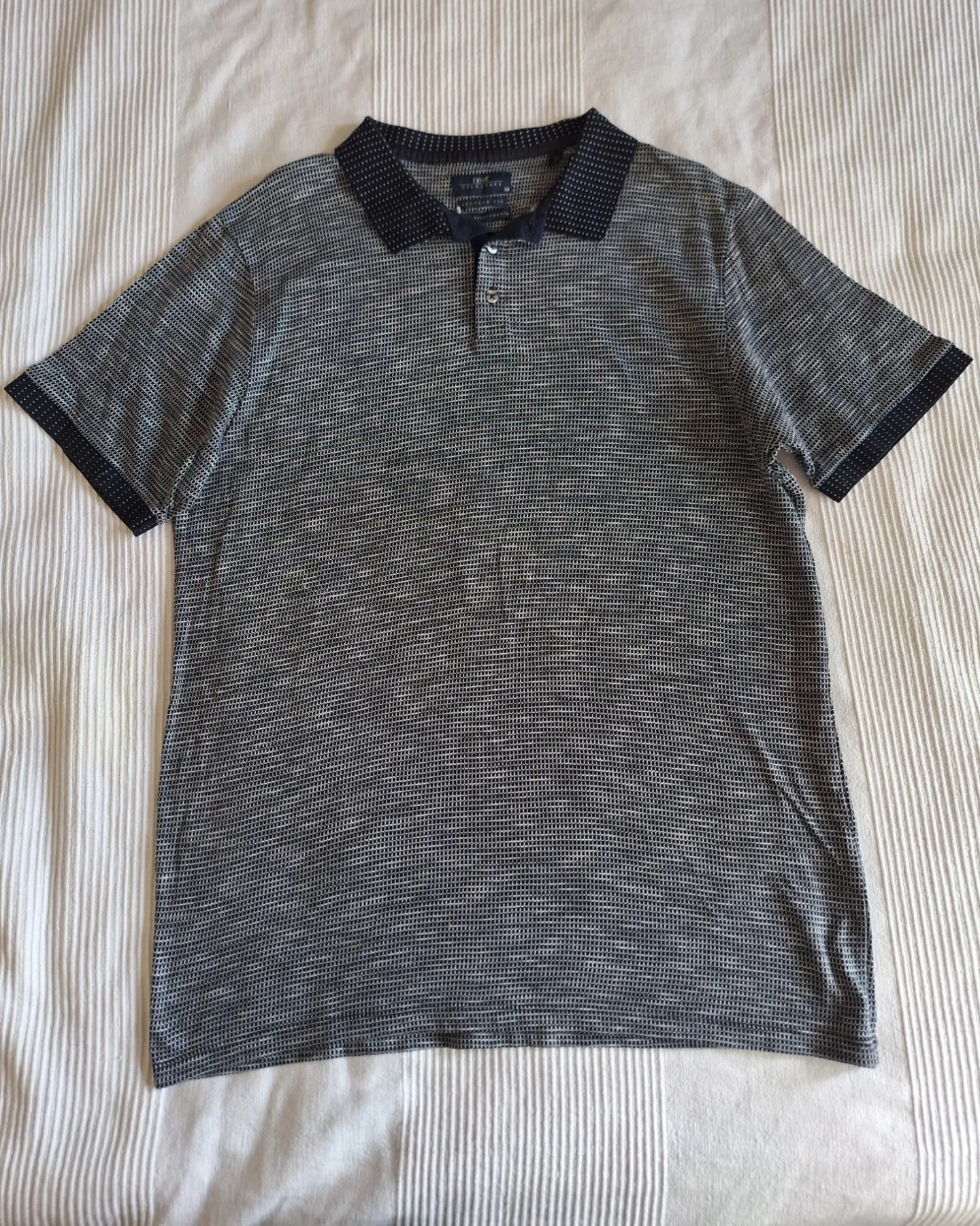 NEXT Signature Men's Polo Shirt Medium Mercerised Cotton Textured Grey Navy Regular