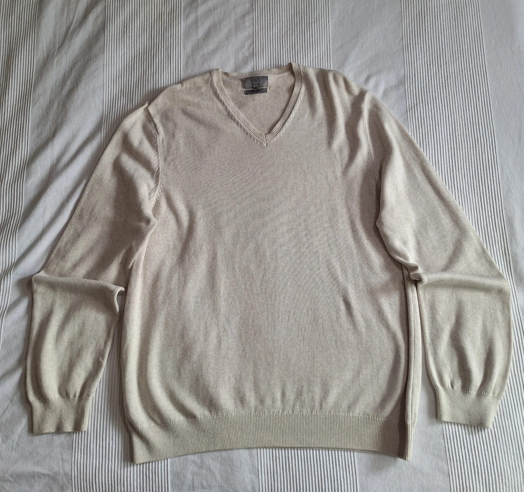 M&S Collection Beige V-Neck Jumper / Sweater | 100% Pure Cotton | Size XXXL