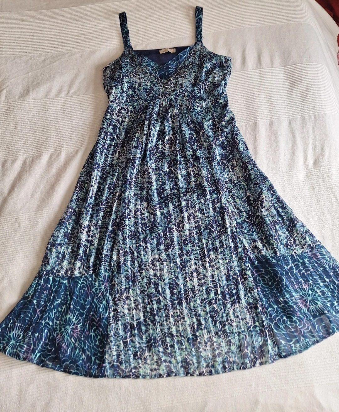 Per Una M&S Blue Floral Sequin Sundress UK 10 #433