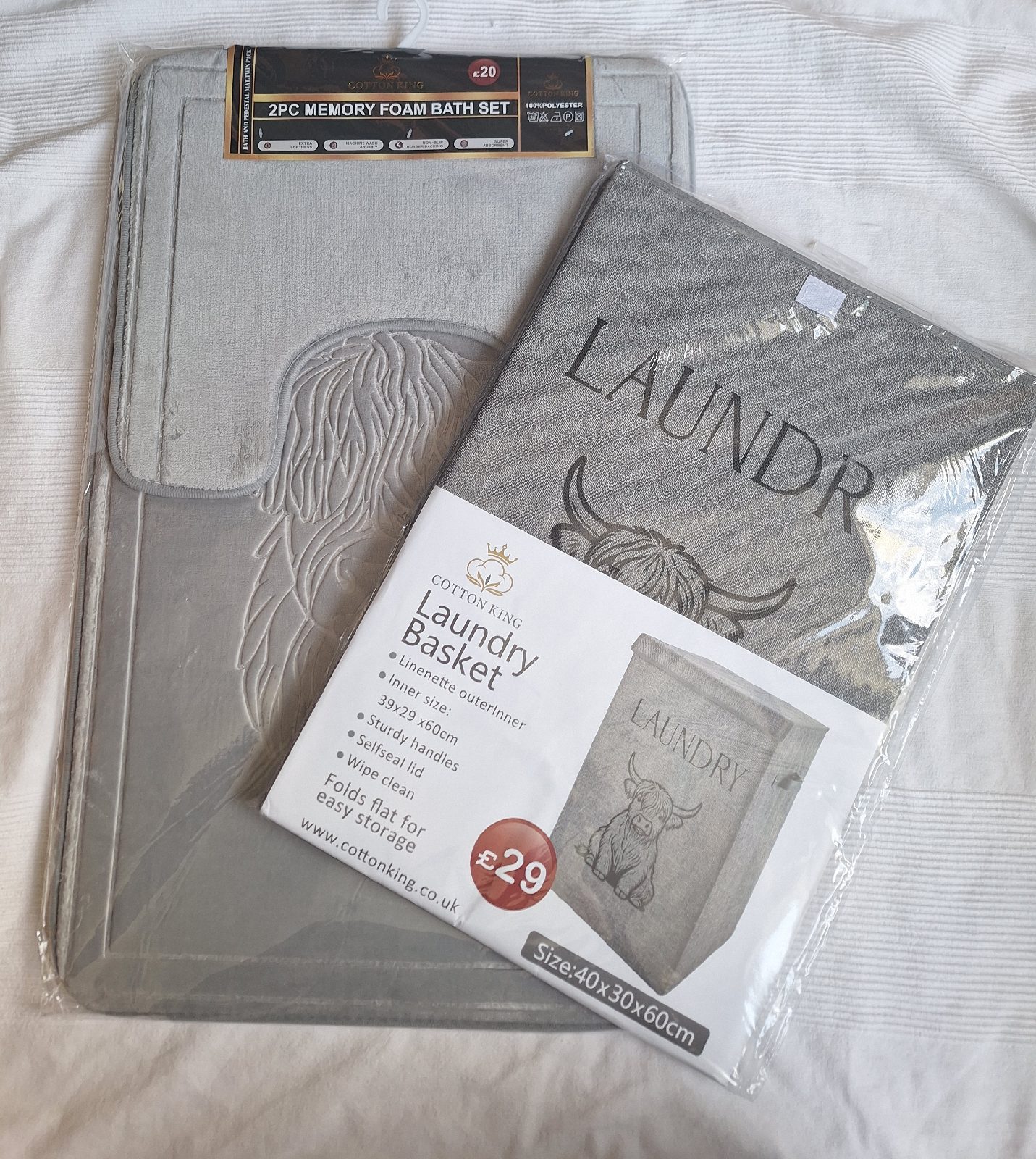 Cotton King Highland Cow Grey Bathroom & Laundry Set Brand New