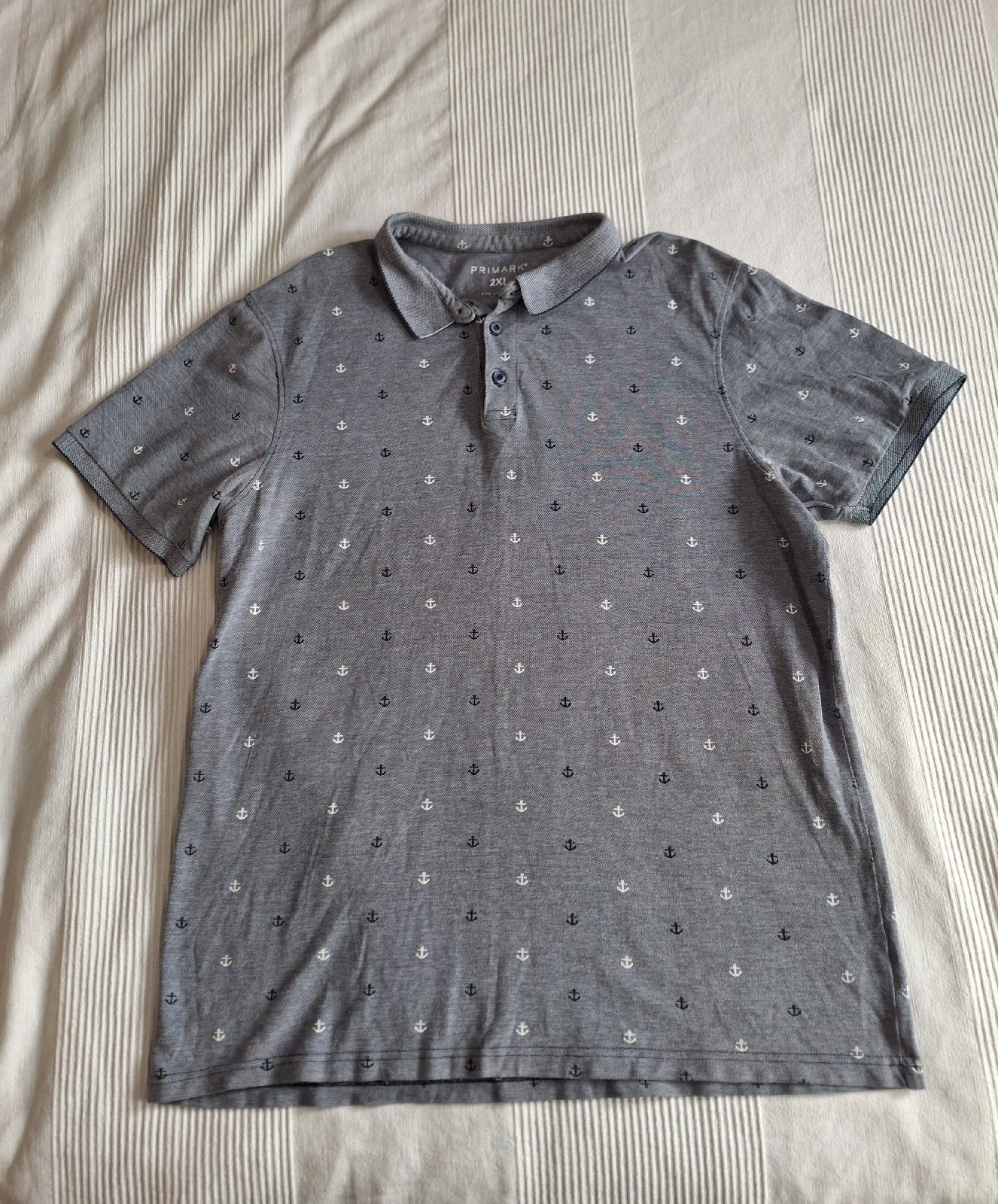 Men's Primark Grey Anchor Print Polo Shirt Size 2XL - 100% Cotton #S116