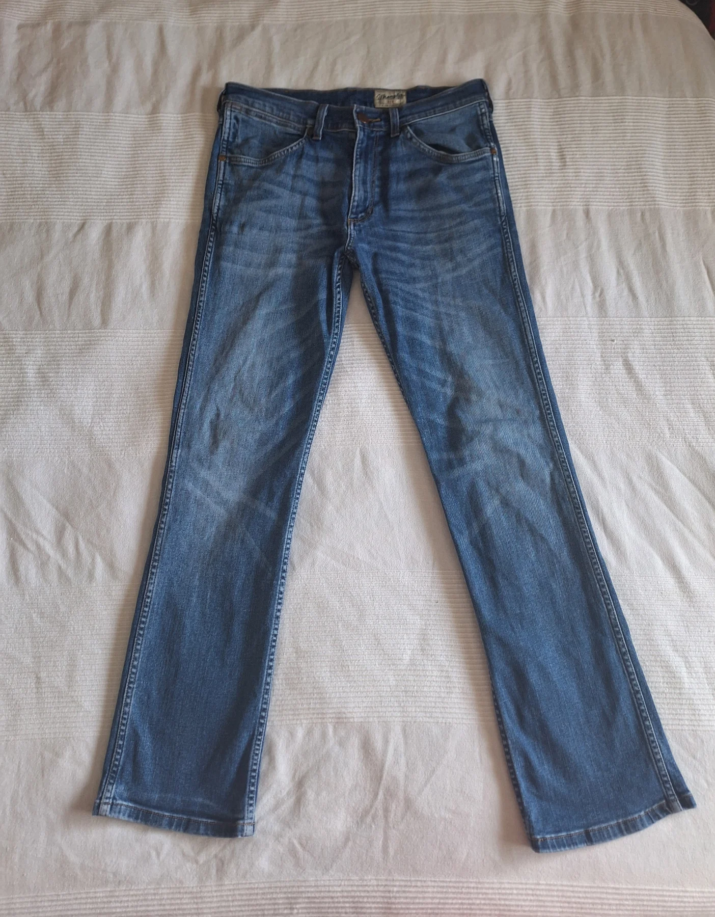 Wrangler Ace Mens Jeans W32 L32 Blue Mid Wash Regular Straight Leg Stretch Denim
