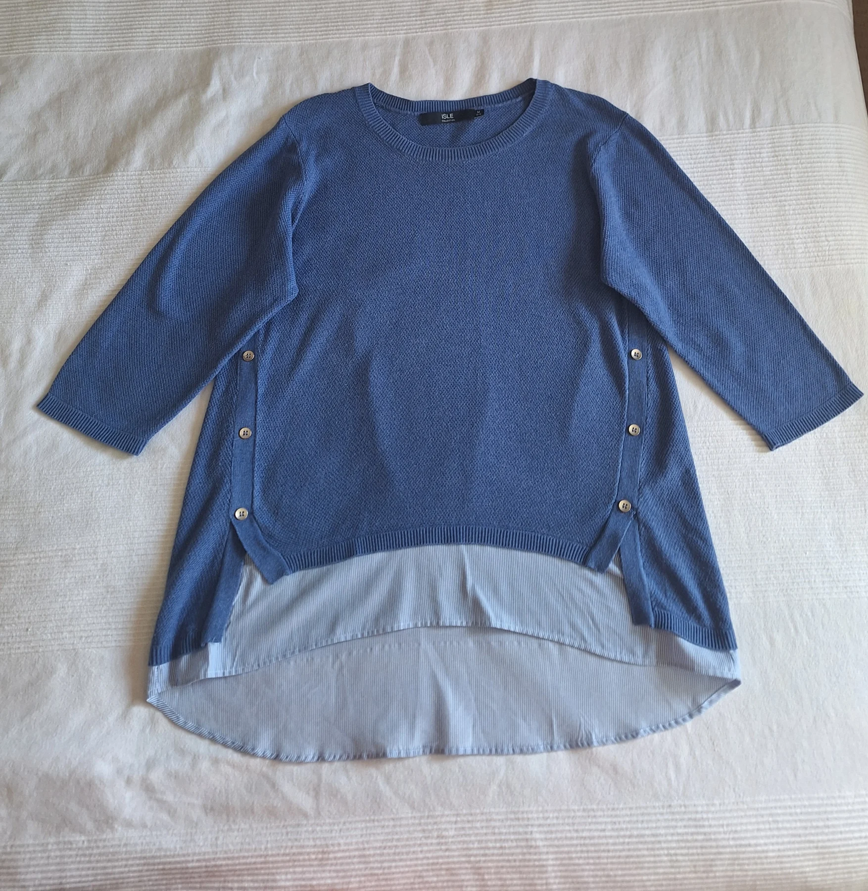 ISLE Collection Blue 2-in-1 Layered Knit Jumper Shirt Hem Size M 14 16