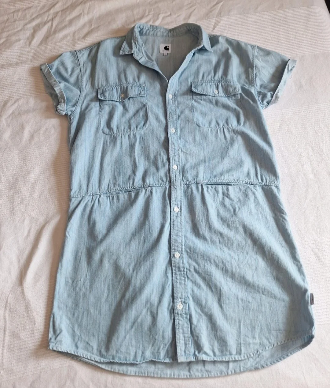 Carhartt WIP Denim Corry Dress - Size M (UK 10-12) Light Wash Short Sleeve #330