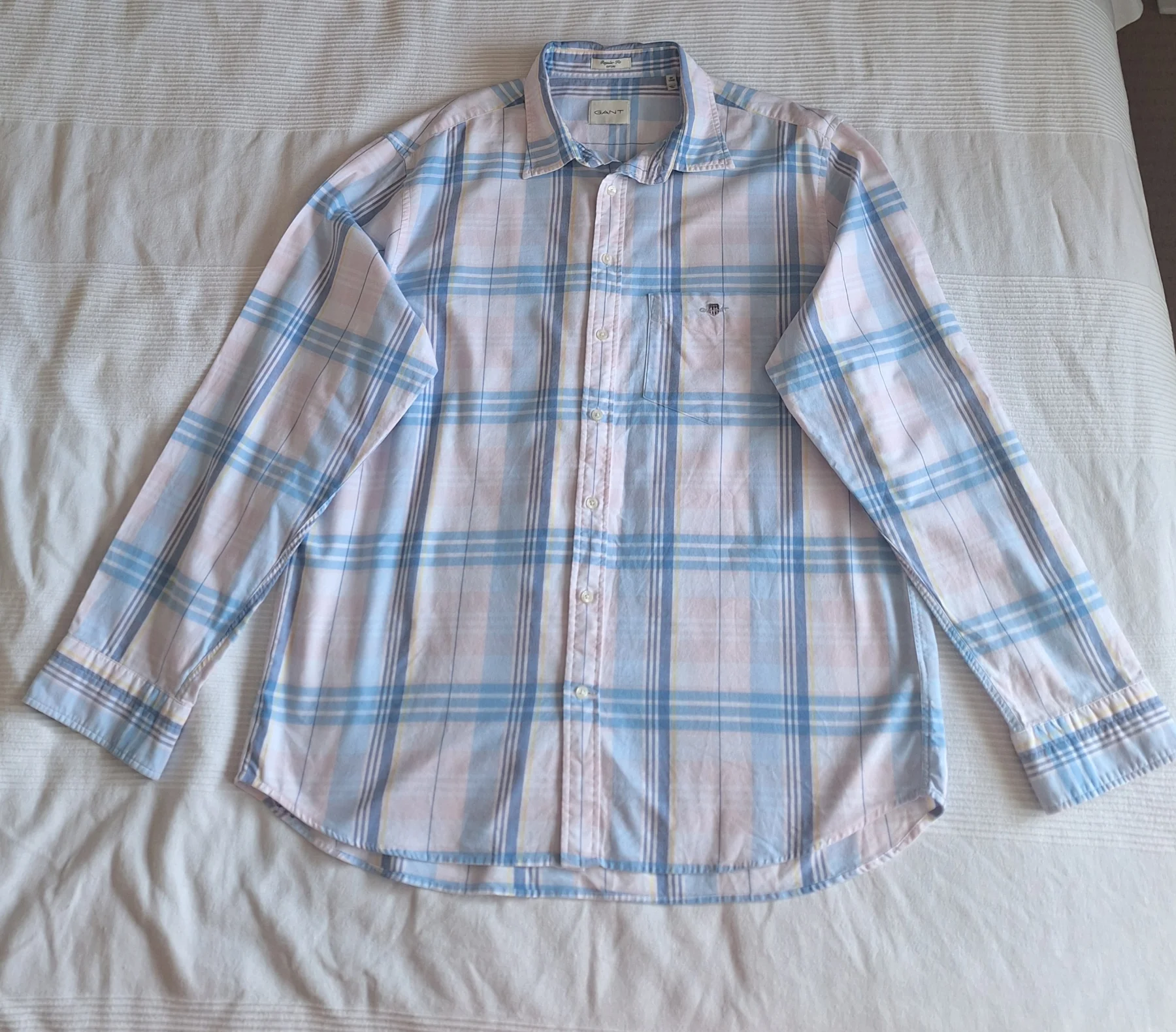GANT Mens Shirt 3XL Oxford Regular Fit Blue Pastel Pink Plaid Check Long Sleeve #S62
