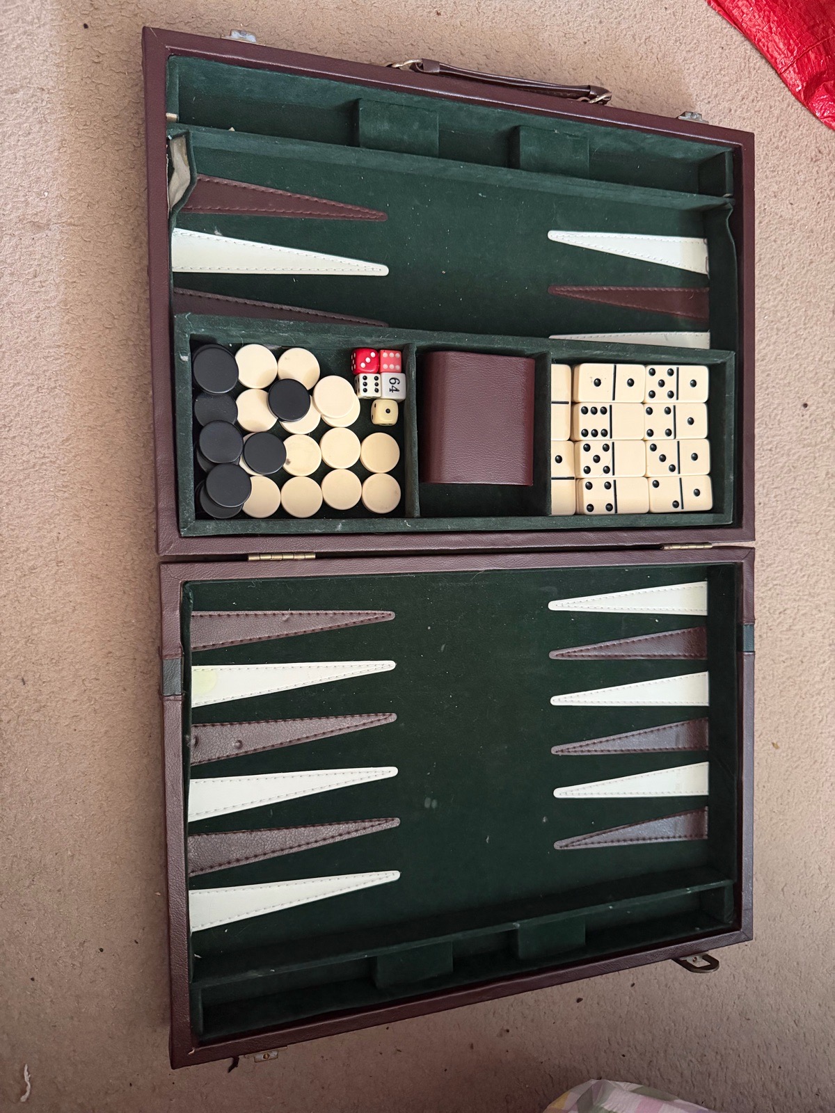 Vintage style briefcase backgammon set with full set of dominoes