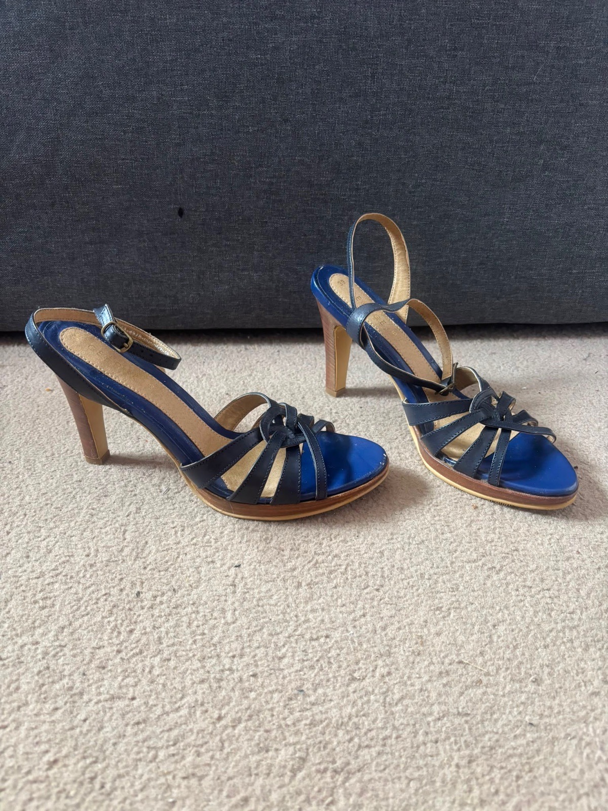 Blue leather heels